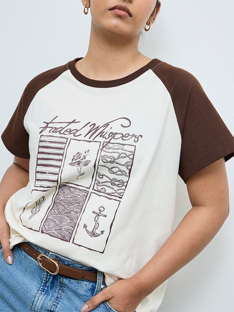 Gia Cream Graphic Printed Cotton T-Shirt