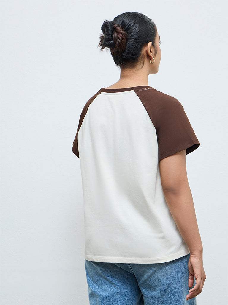 Gia Cream Graphic Printed Cotton T-Shirt