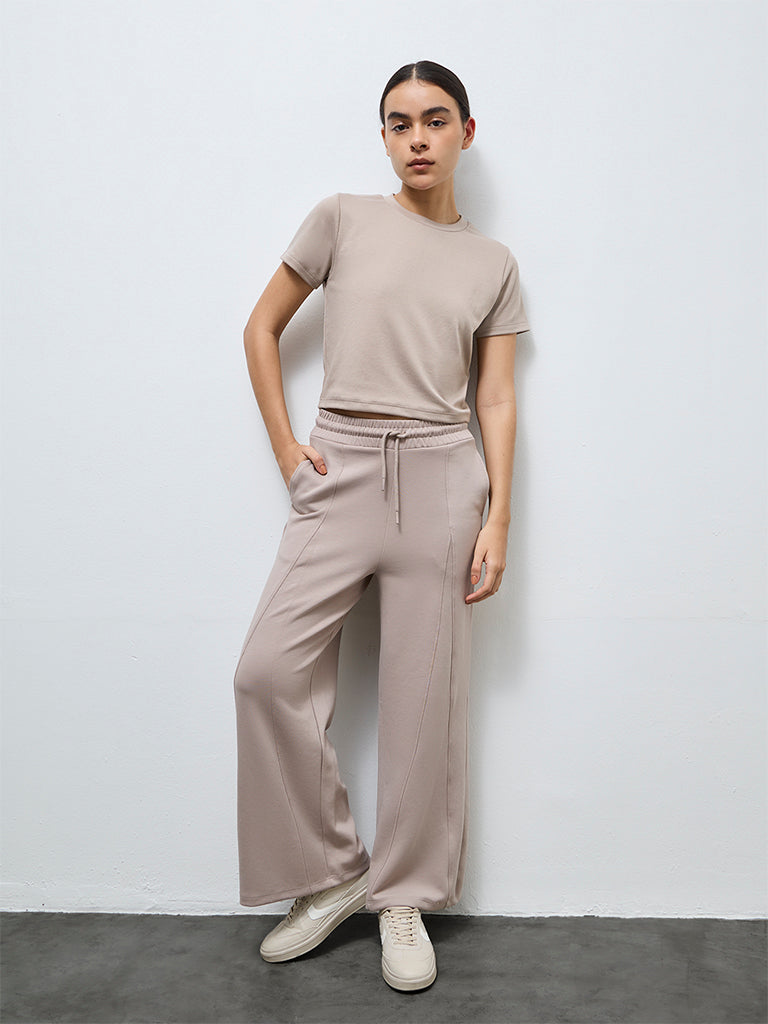 Nuoflexx Dusty Taupe Solid High-Rise Track Pants