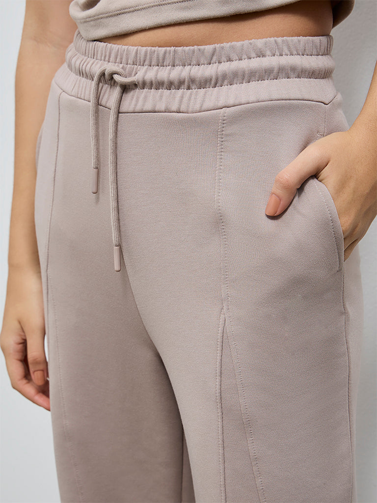 Nuoflexx Dusty Taupe Solid High-Rise Track Pants