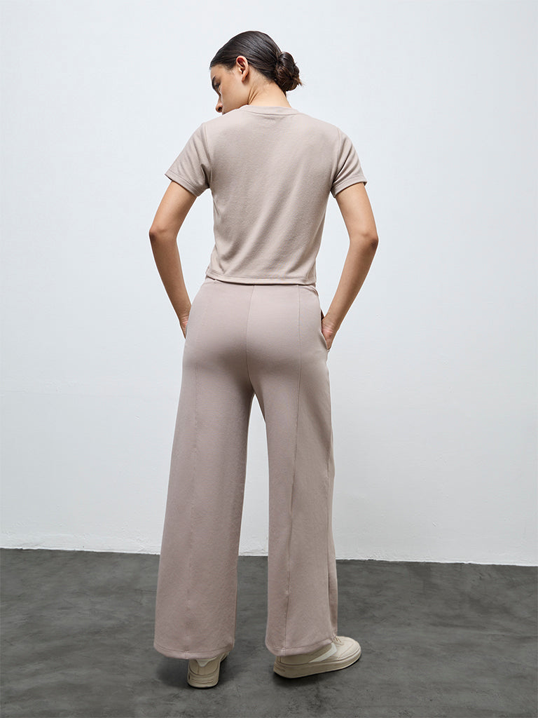 Nuoflexx Dusty Taupe Solid High-Rise Track Pants