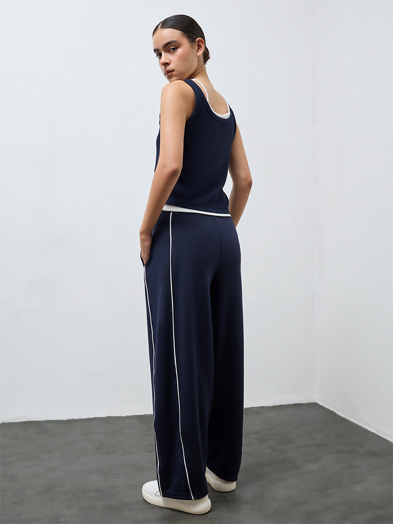 Nuoflexx Navy Stripe Detailed High-Rise Track Pants