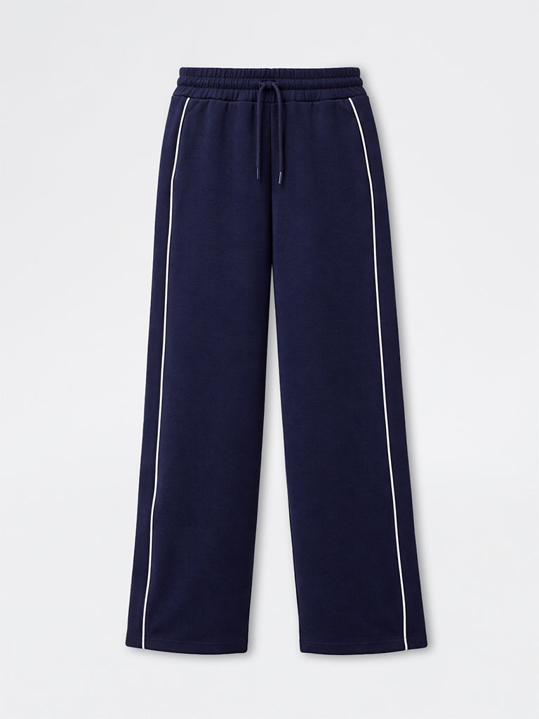 Nuoflexx Navy Stripe Detailed High-Rise Track Pants