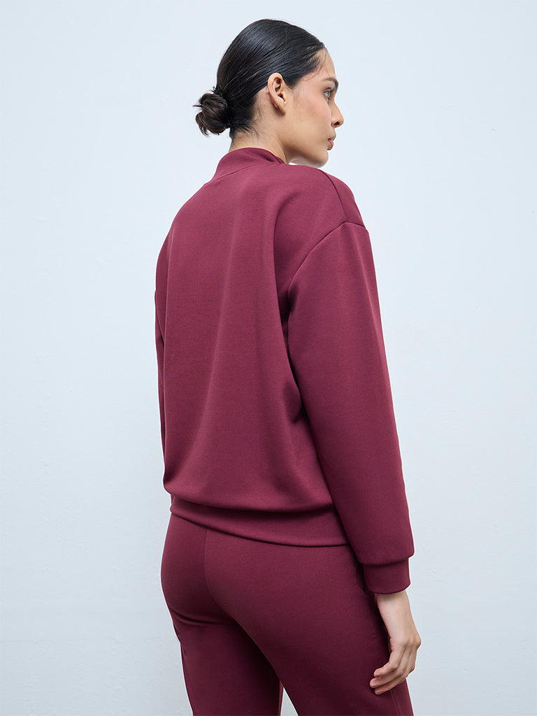 Nuoflexx Burgundy Embroidered Quarter-Zip Sweatshirt