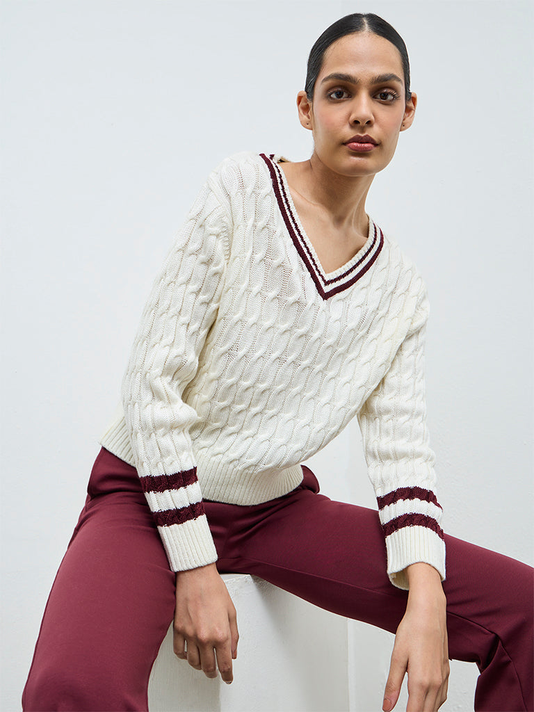 Nuoflexx Cream Knit-Textured Sweater