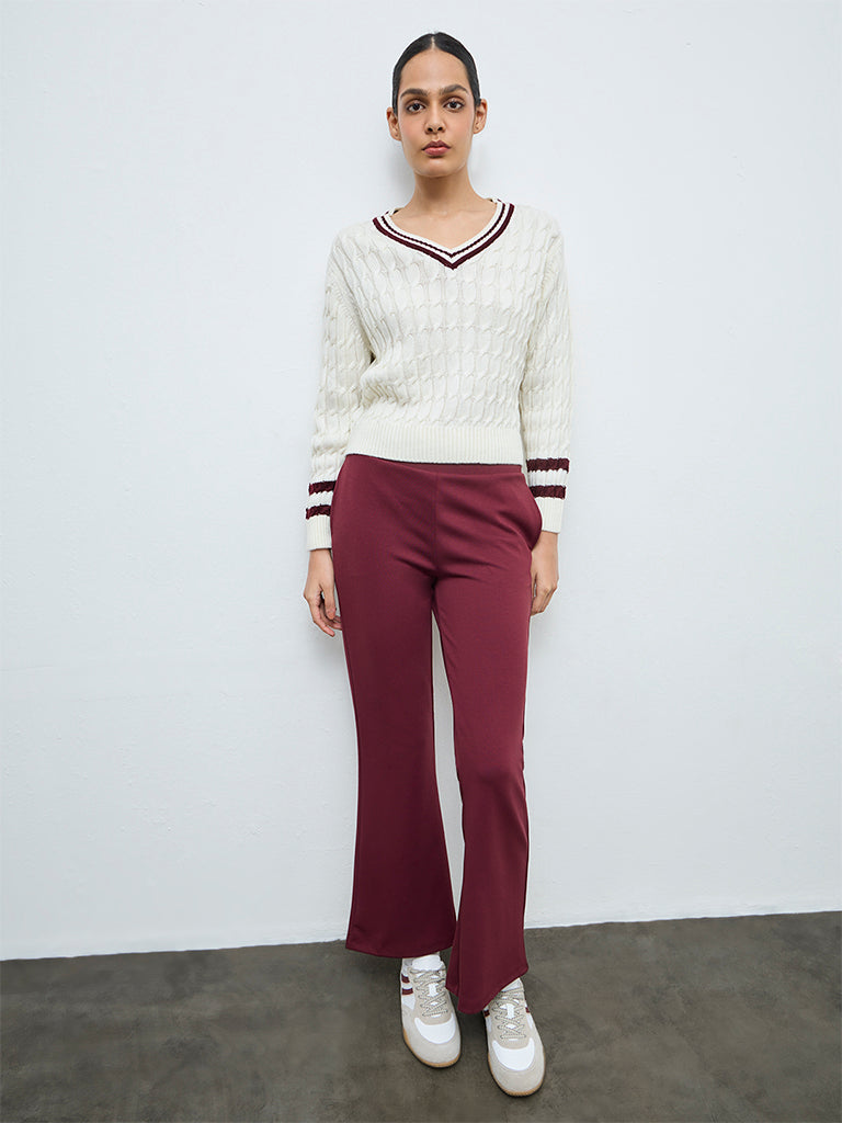 Nuoflexx Cream Knit-Textured Sweater