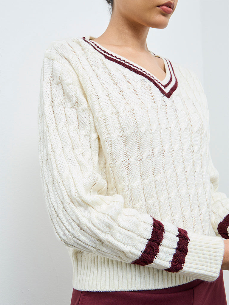 Nuoflexx Cream Knit-Textured Sweater
