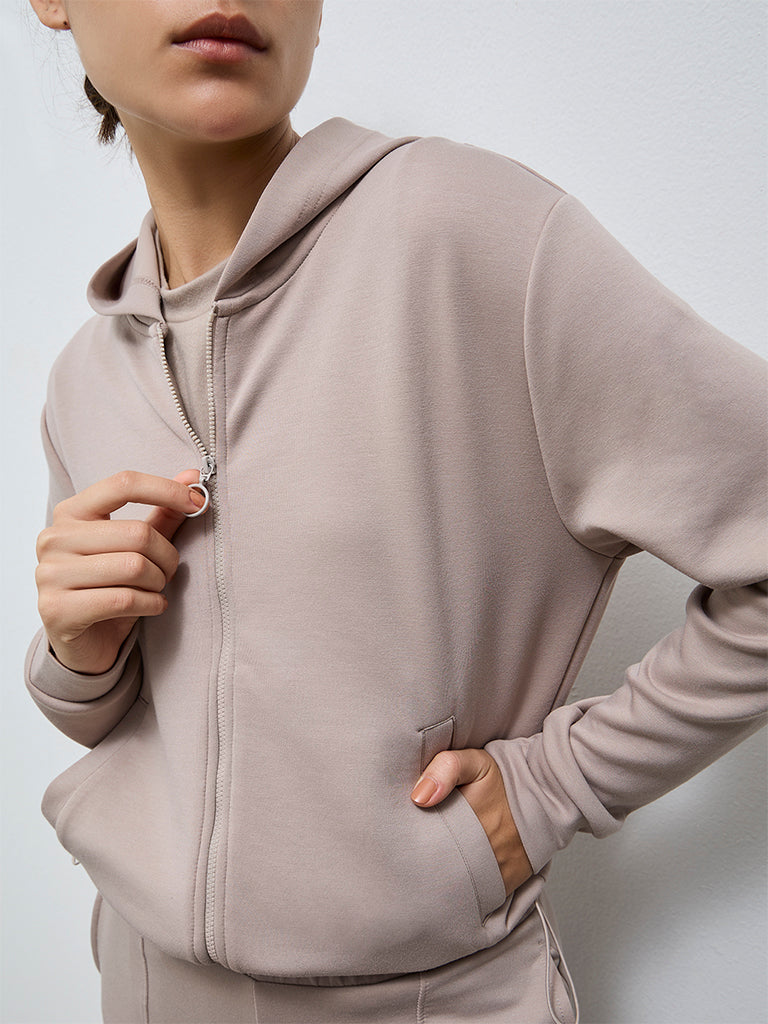 Nuoflexx Taupe Solid Hooded Jacket