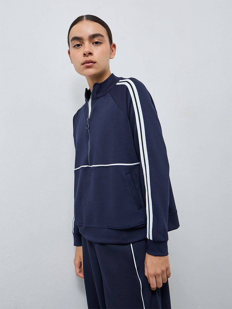 Nuoflexx Navy Stripe Detailed Quarter-Zip Sweatshirt