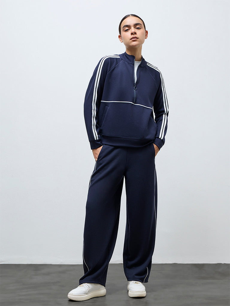 Nuoflexx Navy Stripe Detailed Quarter-Zip Sweatshirt