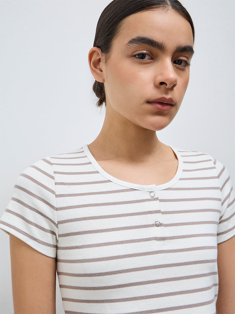 Nuoflexx Off-White Striped Cotton-Blend T-Shirt