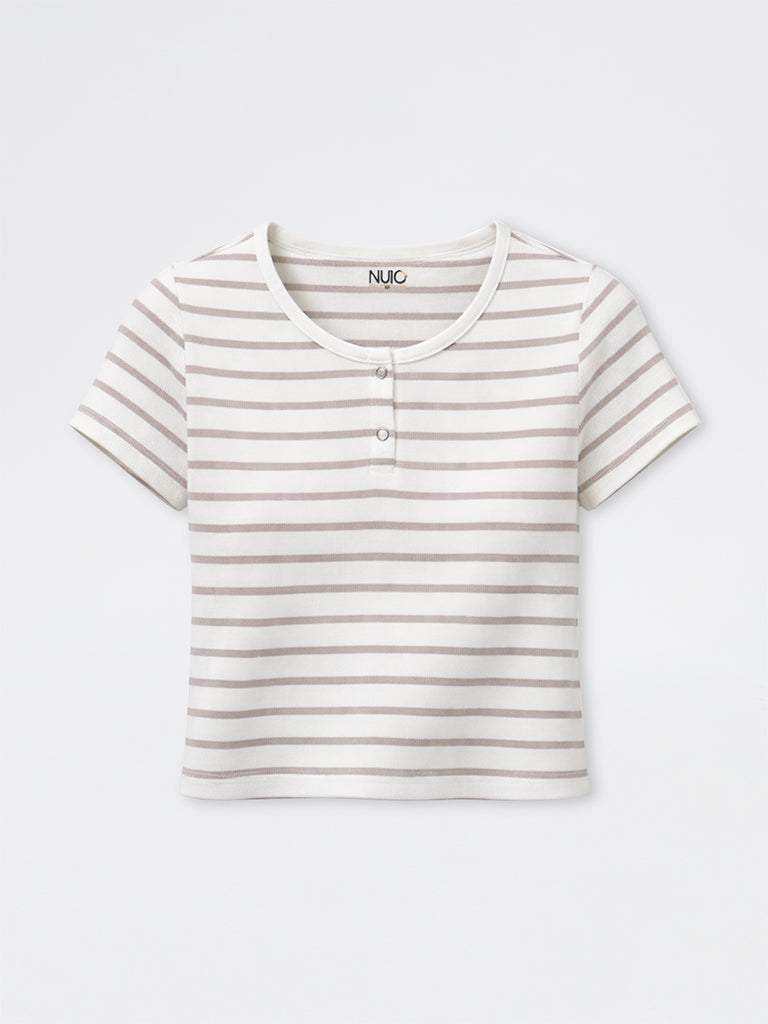 Nuoflexx Off-White Striped Cotton-Blend T-Shirt