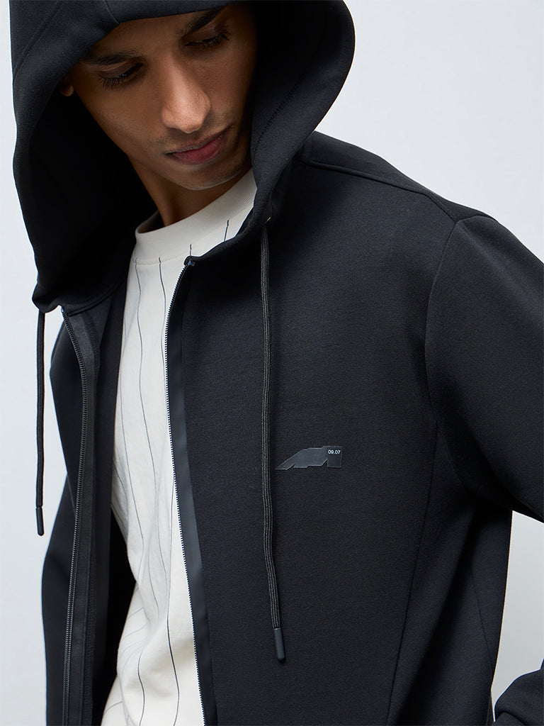Studiofit Black Hooded Relaxed-Fit Jacket
