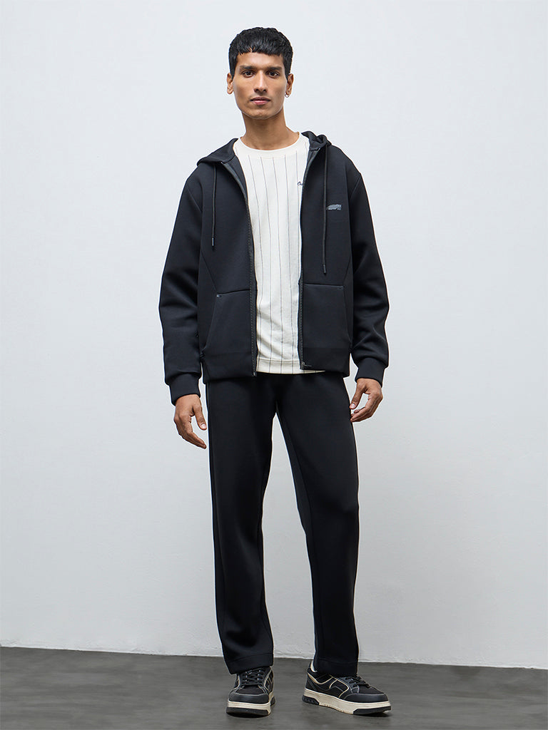 Studiofit Black Hooded Relaxed-Fit Jacket