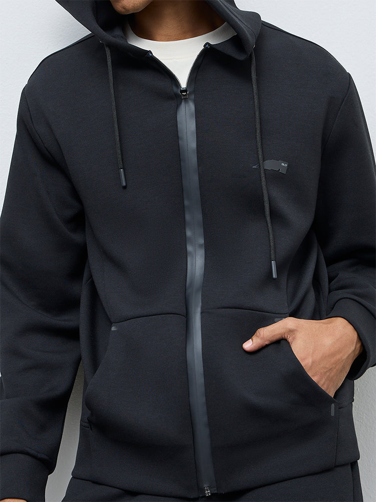 Studiofit Black Hooded Relaxed-Fit Jacket