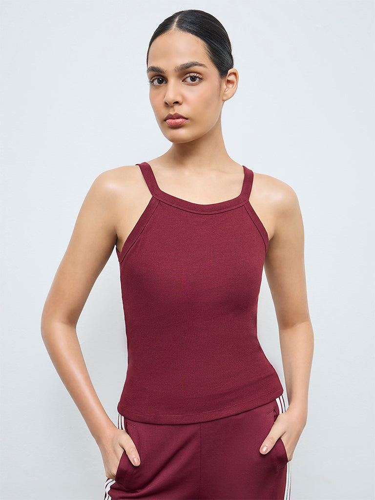 Nuoflexx Burgundy Textured Cotton-Blend Tank Top