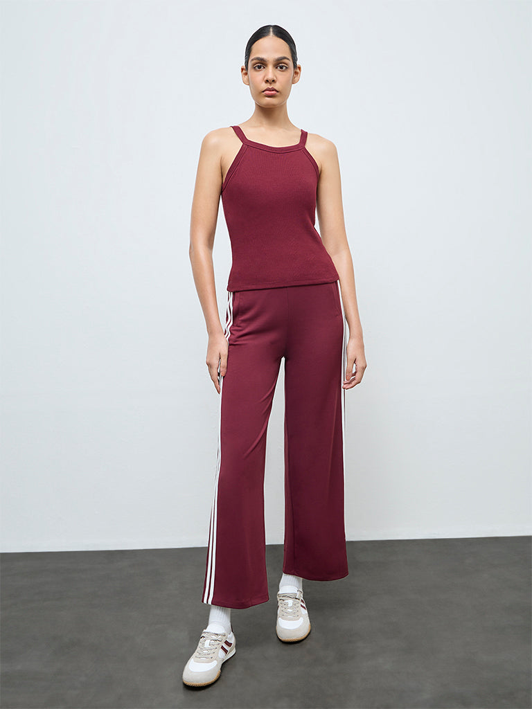 Buy Nuoflexx Burgundy Textured Cotton-Blend Tank Top from Westside