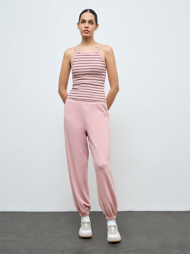 Nuoflexx Dusty Pink Striped Cotton-Blend Tank Top