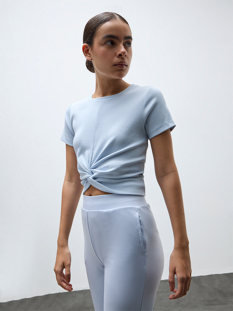 Nuoflexx Light Blue Knot-Detailed Cotton-Blend T-Shirt