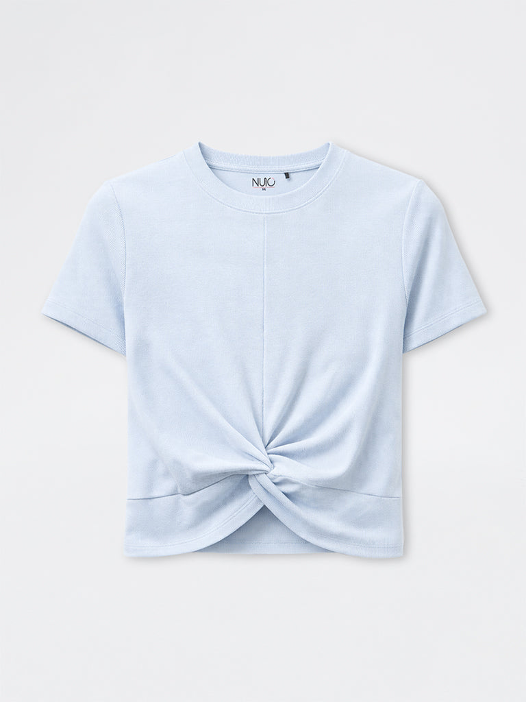 Nuoflexx Light Blue Knot-Detailed Cotton-Blend T-Shirt