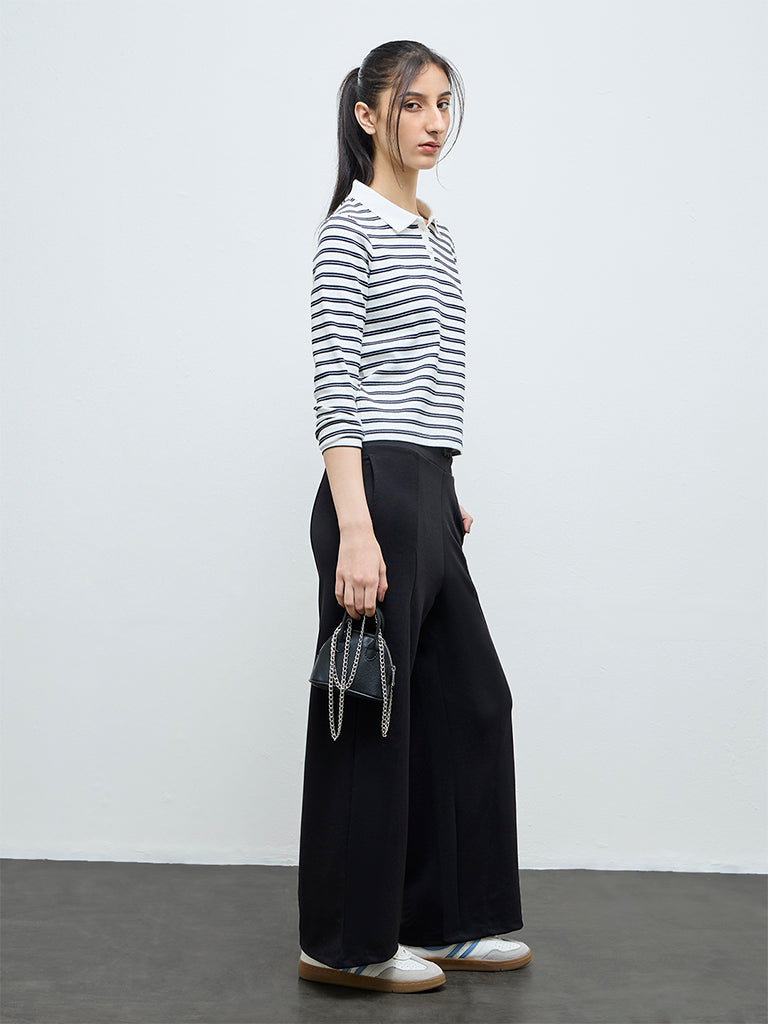 Nuoflexx White Striped Cotton-Blend T-Shirt