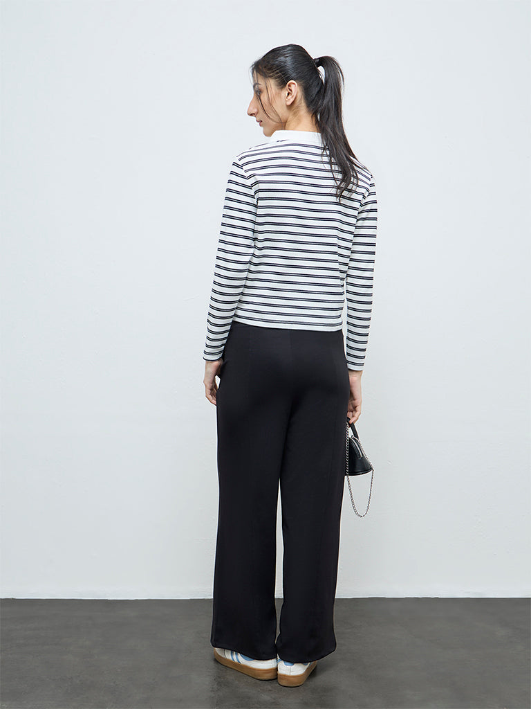 Nuoflexx White Striped Cotton-Blend T-Shirt