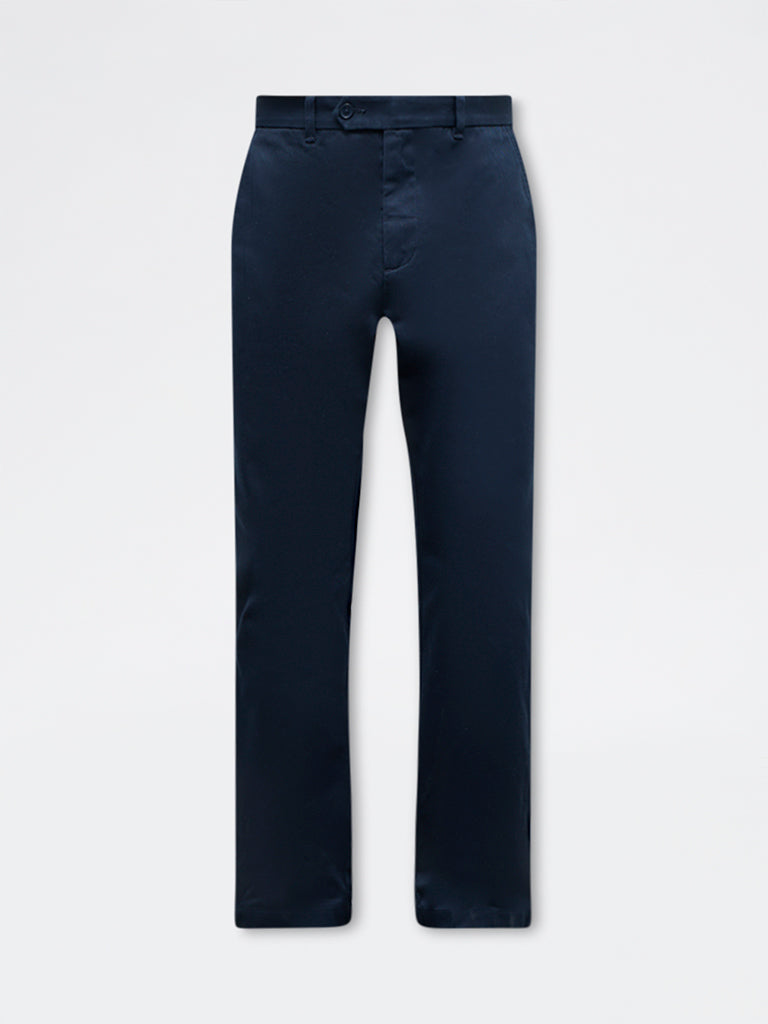 Ascot Navy Relaxed-Fit Mid-Rise Cotton Trousers