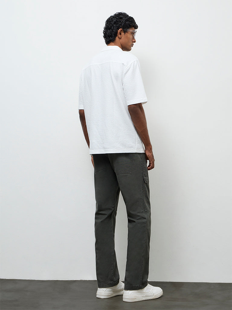 WES Casuals Dark Teal Relaxed Fit Mid-Rise Cotton-Blend Pants