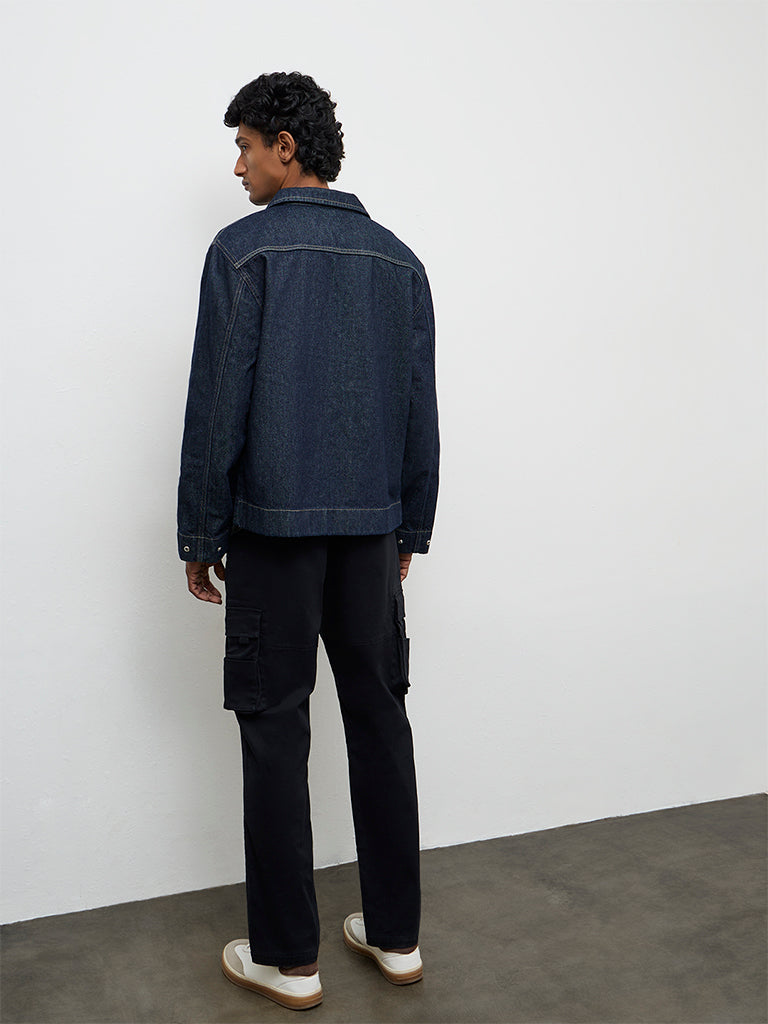 WES Casuals Black Relaxed-Fit Mid-Rise Cotton Cargo Pants