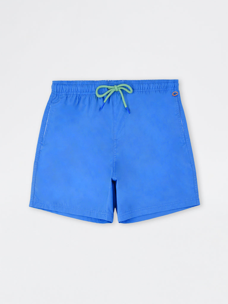 WES Casuals Blue Relaxed-Fit Mid-Rise Swimwear Shorts