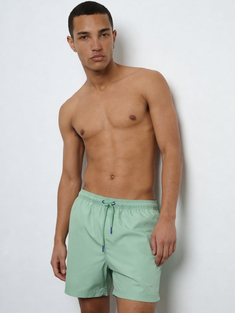 WES Casuals Green Relaxed-Fit Mid-Rise Swimwear Shorts