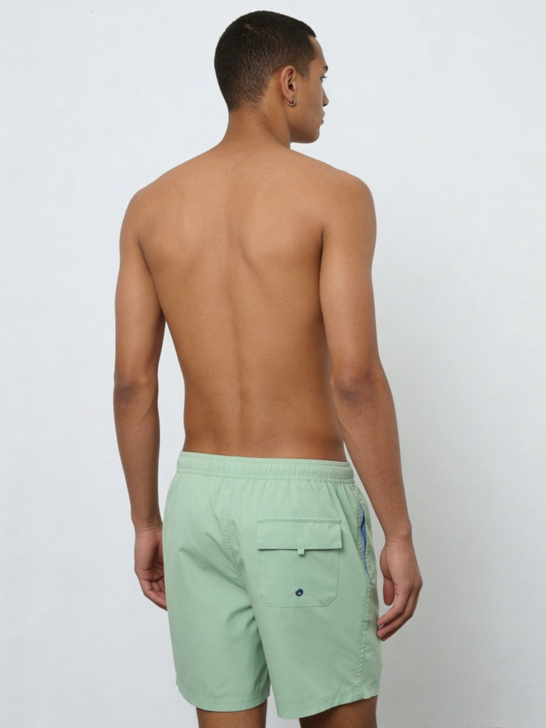 WES Casuals Green Relaxed-Fit Mid-Rise Swimwear Shorts