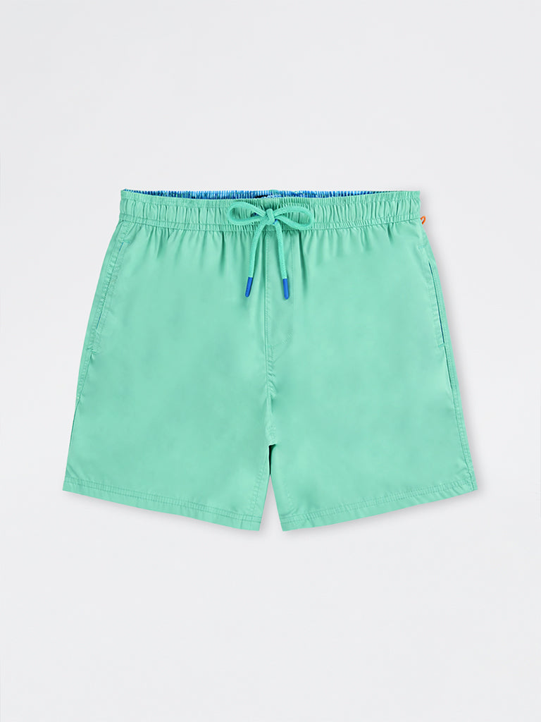 WES Casuals Green Relaxed-Fit Mid-Rise Swimwear Shorts