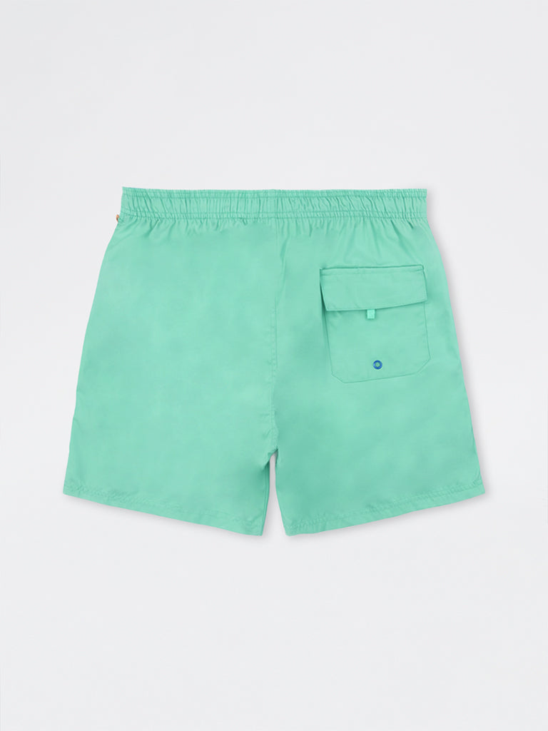 WES Casuals Green Relaxed-Fit Mid-Rise Swimwear Shorts