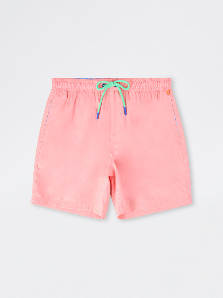 WES Casuals Pink Relaxed-Fit Mid-Rise Swimwear Shorts