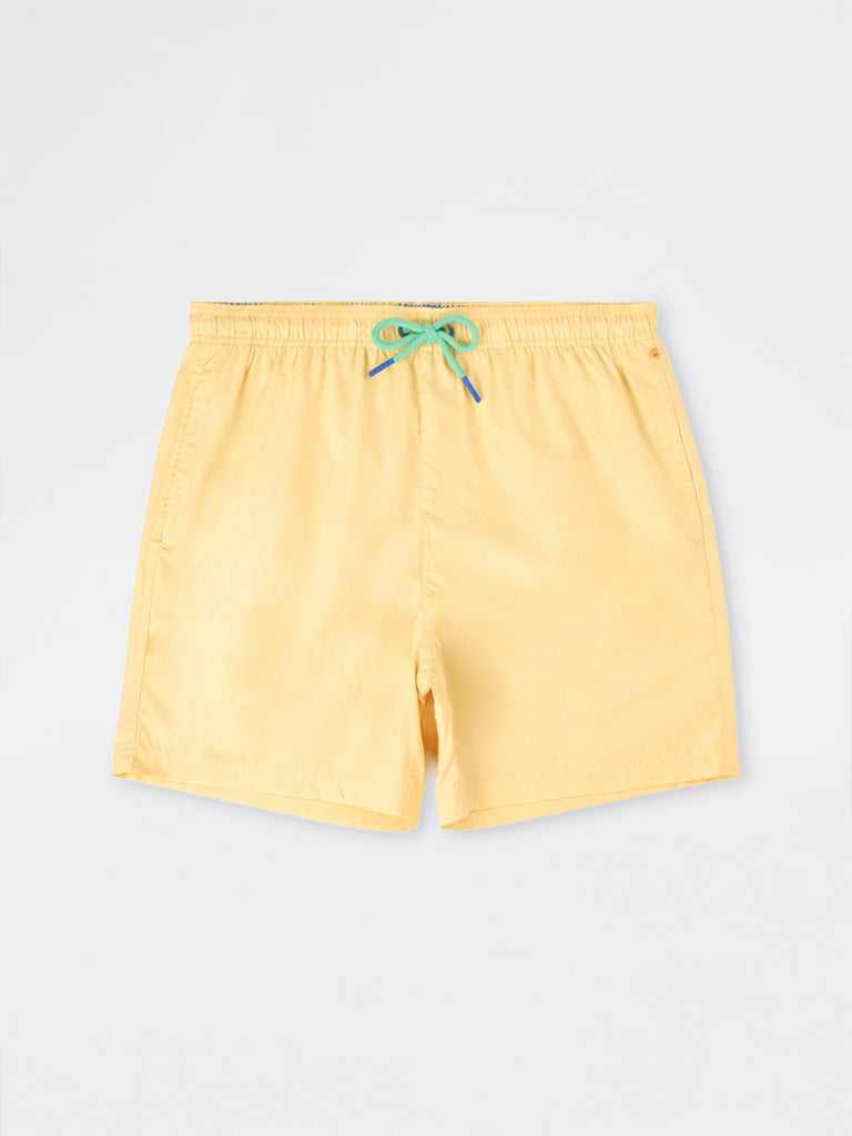 WES Casuals Yellow Relaxed-Fit Mid-Rise Swimwear Shorts
