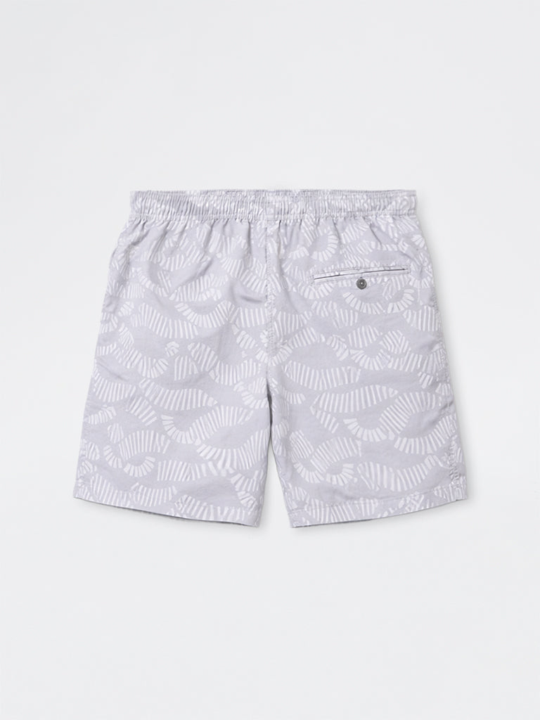 WES Casuals Grey Printed Relaxed Fit Mid-Rise Swimwear Shorts