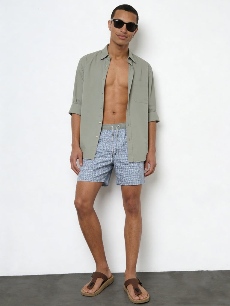 WES Casuals Sage Printed Relaxed-Fit Mid-Rise Swimwear Shorts