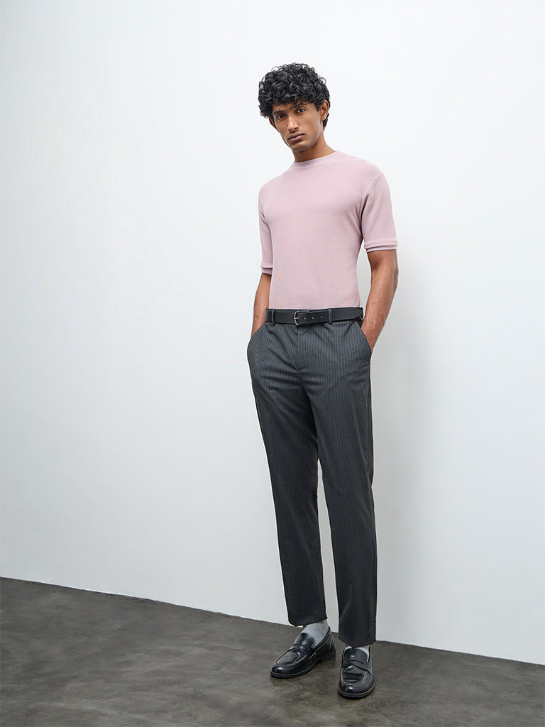 WES Formals Dusty Pink Knitted Slim-Fit T-Shirt