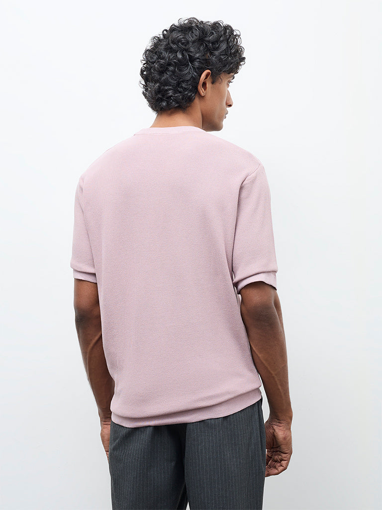 WES Formals Dusty Pink Knitted Slim-Fit T-Shirt