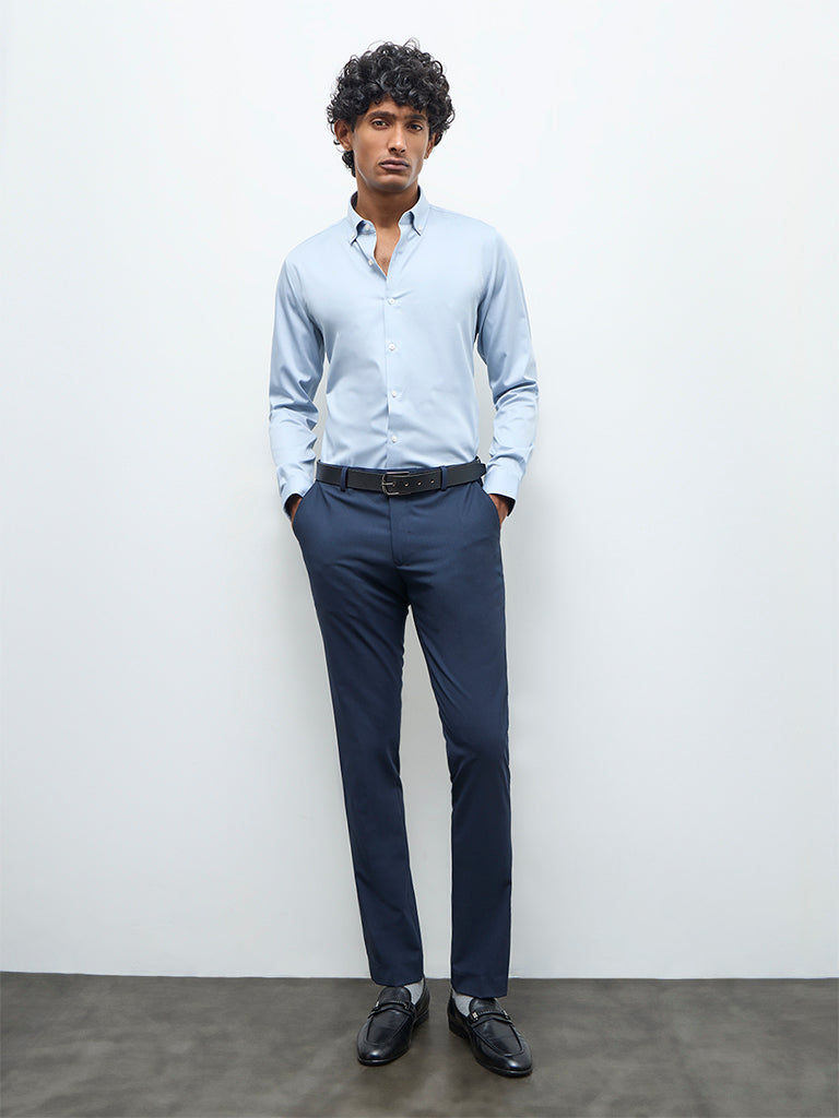 WES Formals Light Blue Solid Slim Fit Cotton Shirt