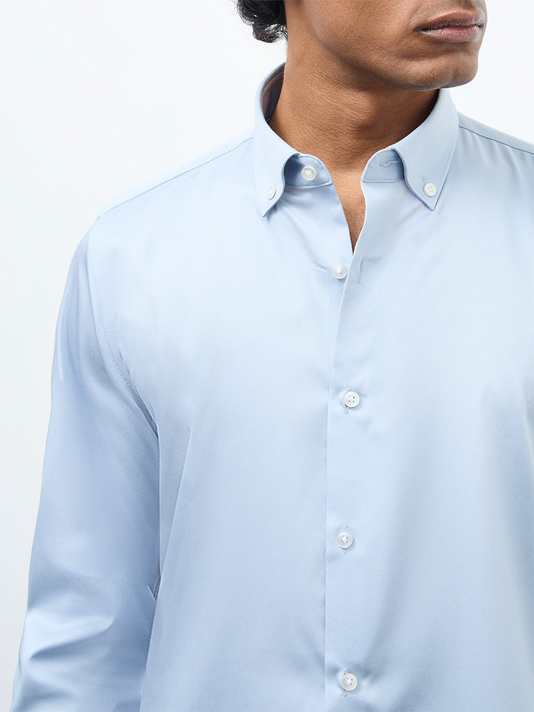 WES Formals Light Blue Solid Slim Fit Cotton Shirt