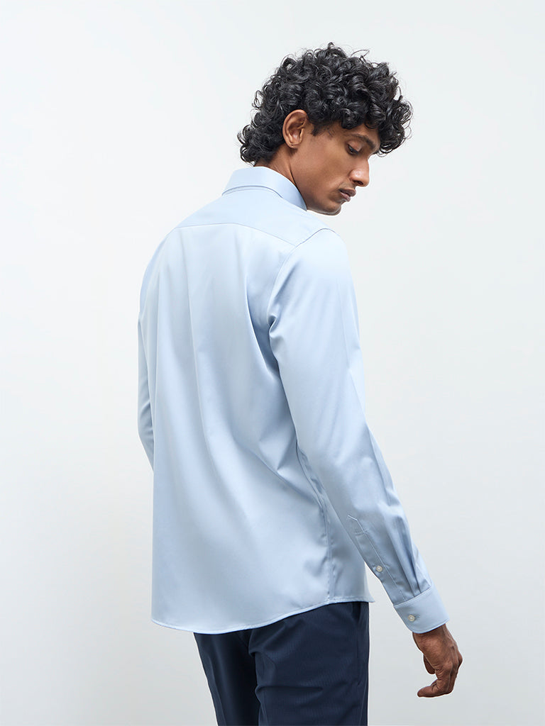 WES Formals Light Blue Solid Slim Fit Cotton Shirt
