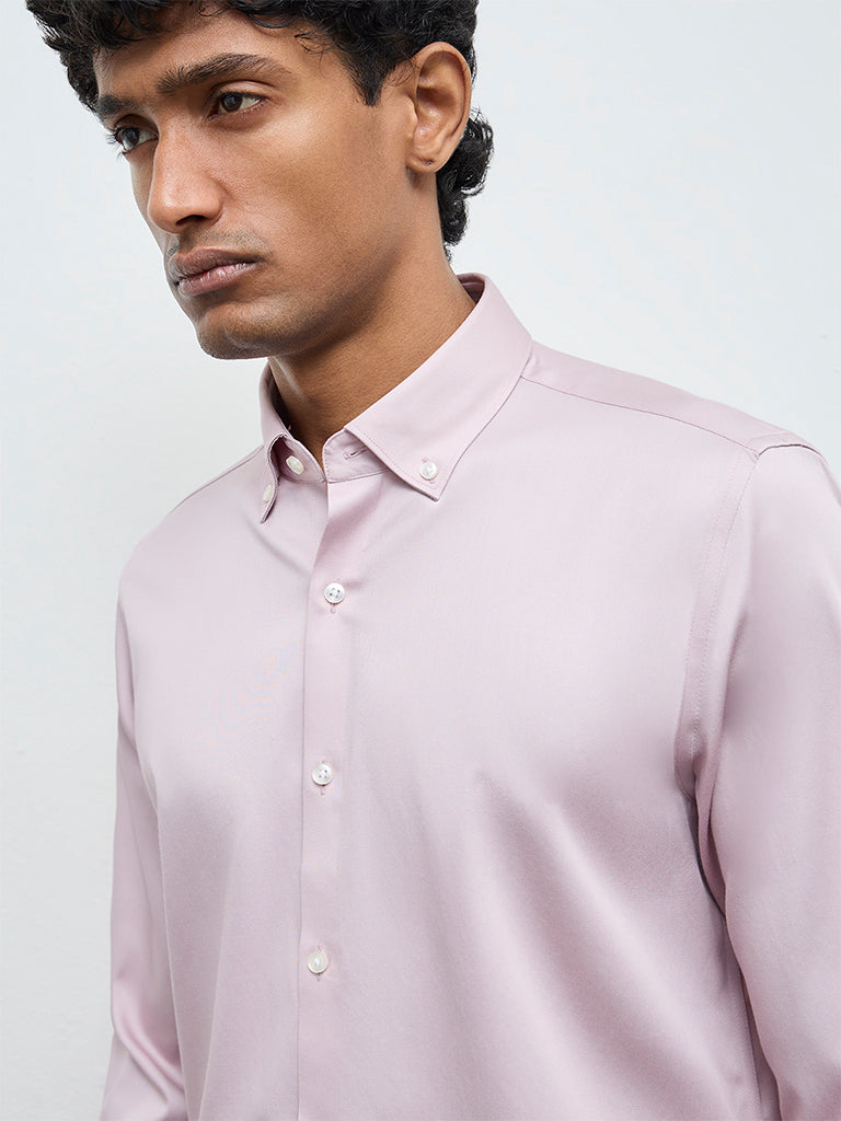 WES Formals Dusty Pink Solid Slim-Fit Cotton Shirt