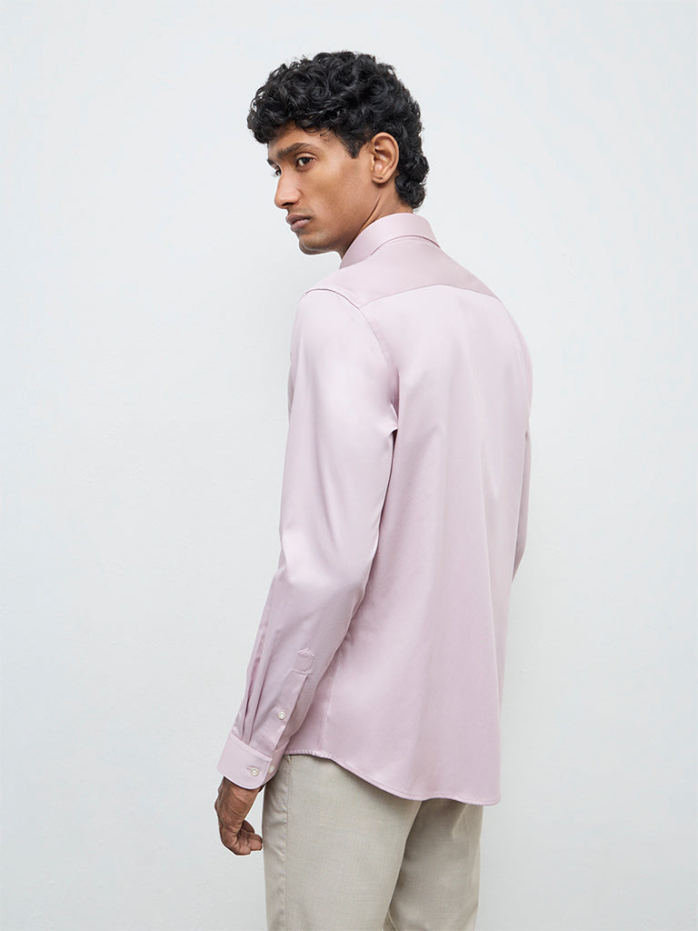 WES Formals Dusty Pink Solid Slim-Fit Cotton Shirt