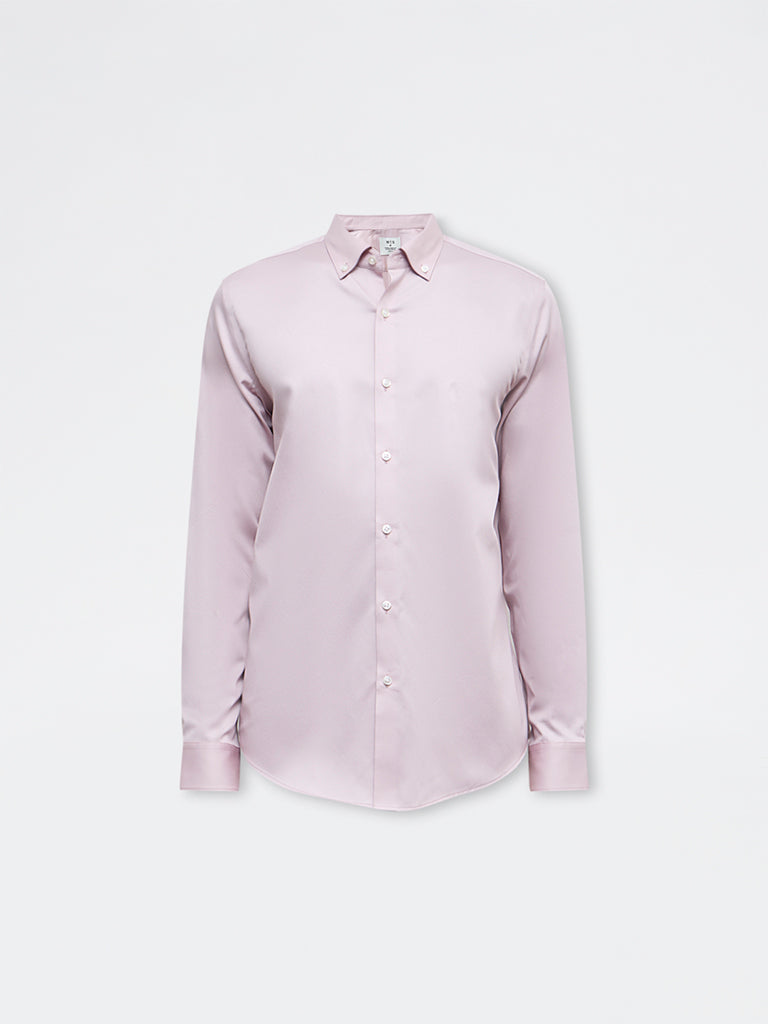WES Formals Dusty Pink Solid Slim-Fit Cotton Shirt