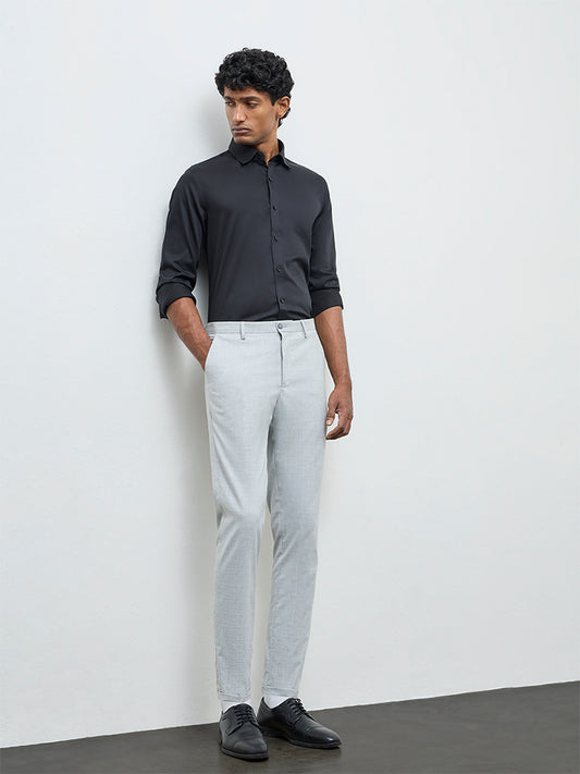 WES Formals Black Solid Slim-Fit Cotton Shirt