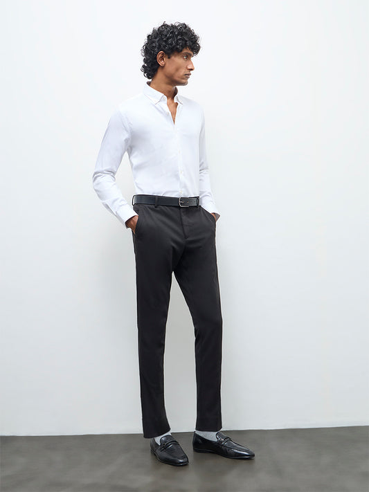 WES Formals White Solid Slim-Fit Cotton Shirt