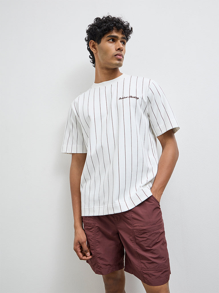Nuoflexx White Striped Relaxed-Fit T-Shirt