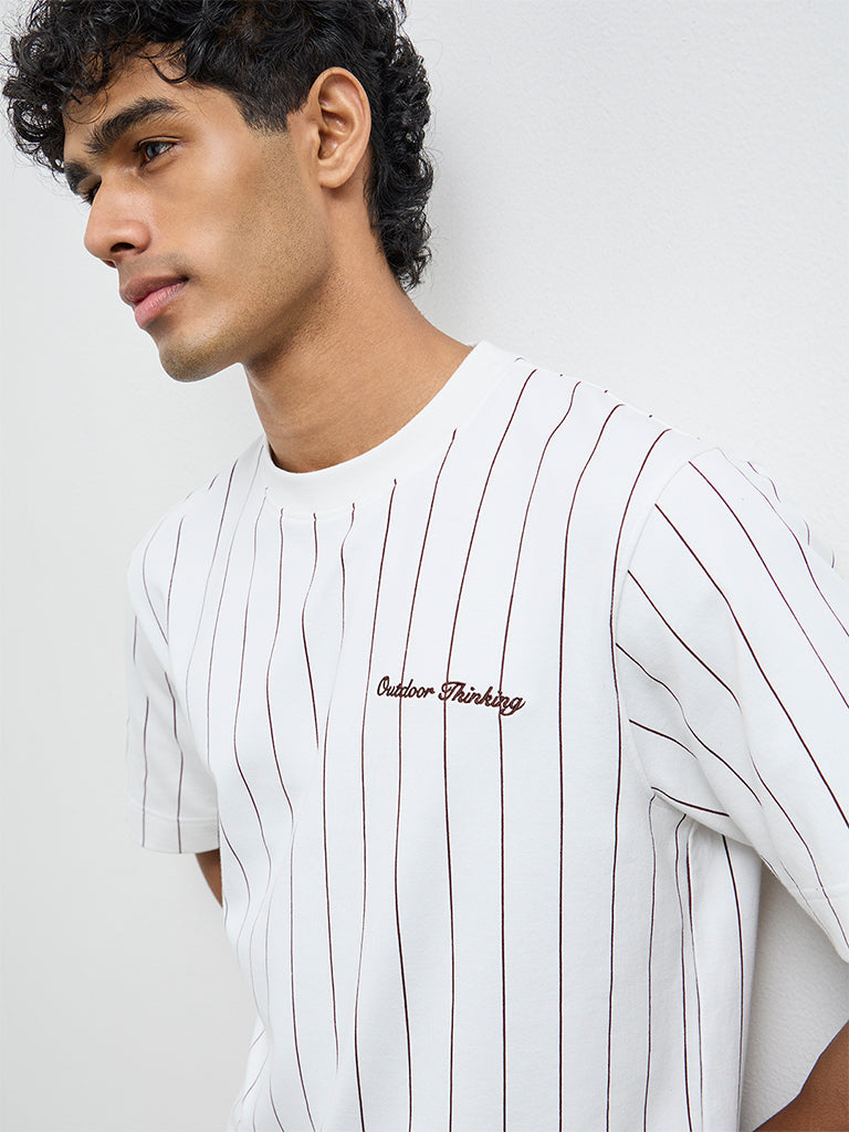 Nuoflexx White Striped Relaxed-Fit T-Shirt